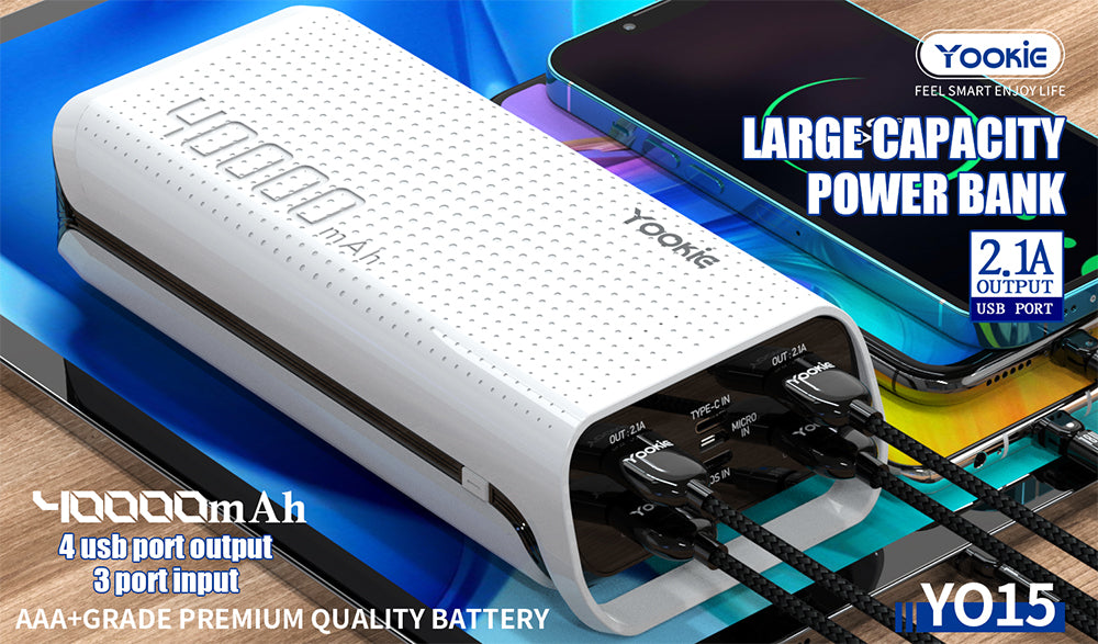 YOOKIE Power Bank 40000mah Fast Charging 4 USB Port