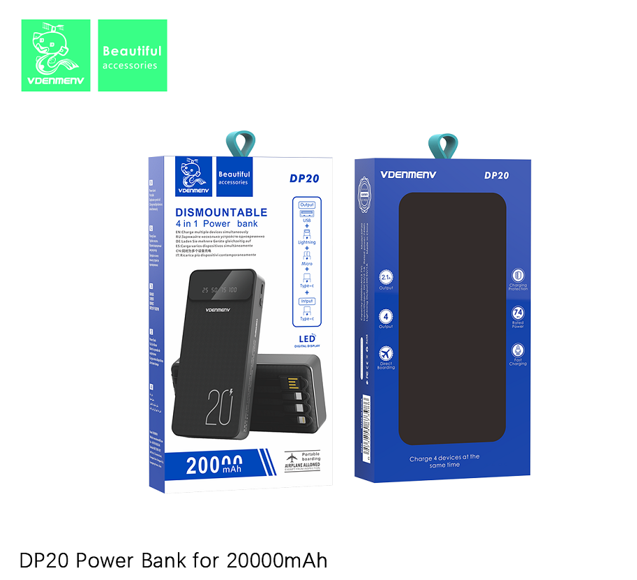 Dismountable Power Bank 4in1 Denmen 20,000mAh DP20