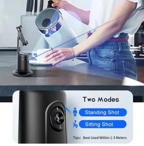 360 Degree Rotation AI Auto Face Object Tracking Mobile Stand Cell Phone Holder