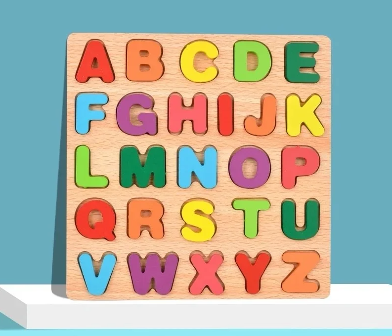 Alphabet Blocks Learning Puzzle, Wooden ABC Letters Colorful Educational Puzzle Toy Board for Toddlers & Kids, Multi-Colored