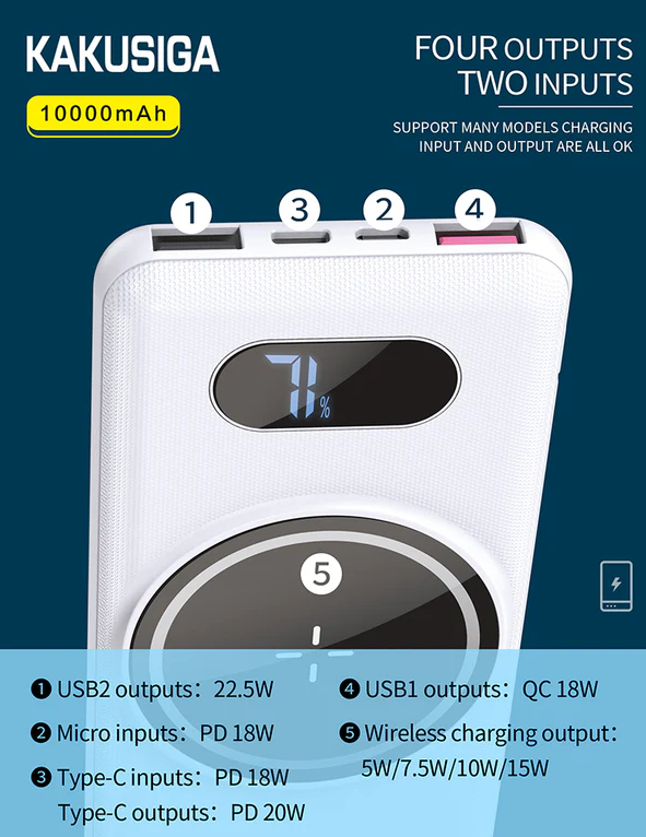 Power Bank + Magnetic Wireless KAKUSIGA 10,000mAh KSC- 661