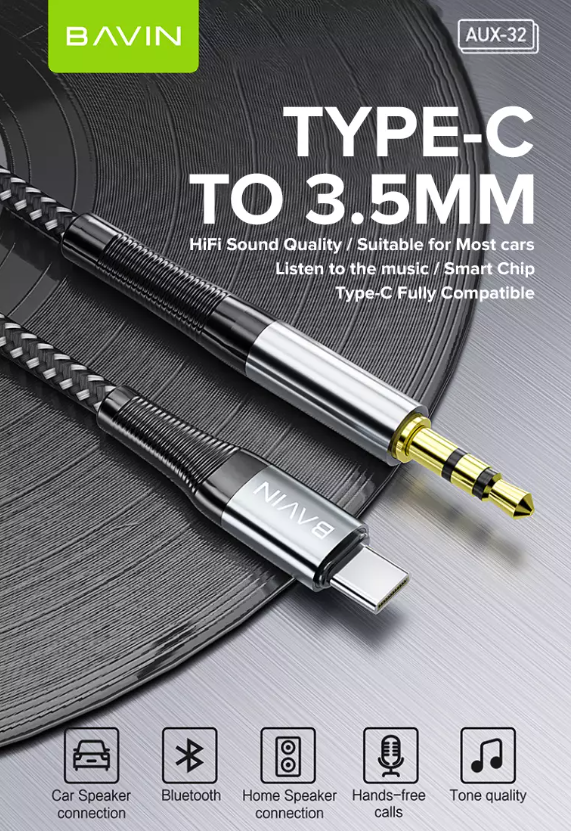 BAVIN AUX Cable Aux-3.5mm to Lightning or Type-c