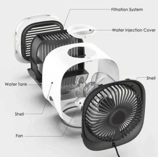 Portable Air Cooler Conditioner Usb Rechargeable Humidifier Purifier Room Cooling 3 Adjustable Speeds
