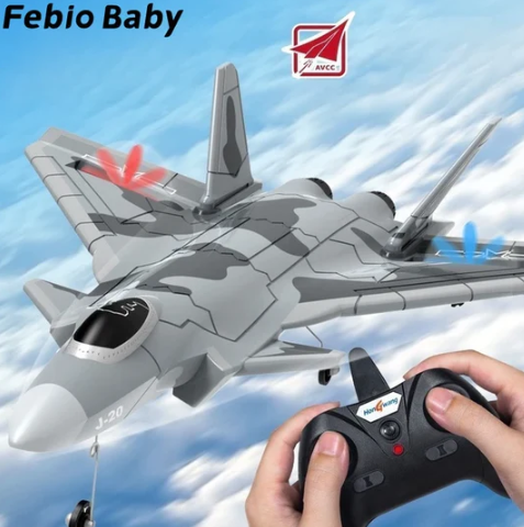 RC Plane J20 Fighter Remote Control Airplane Anti-collision Soft Rubber Head Glider with Culvert Design Aircraft