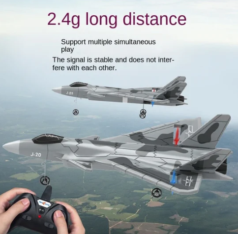 RC Plane J20 Fighter Remote Control Airplane Anti-collision Soft Rubber Head Glider with Culvert Design Aircraft