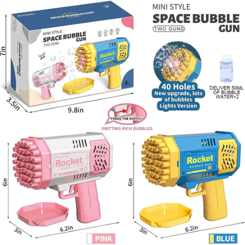 Bubble Gun 40 Holes For Kids With Light