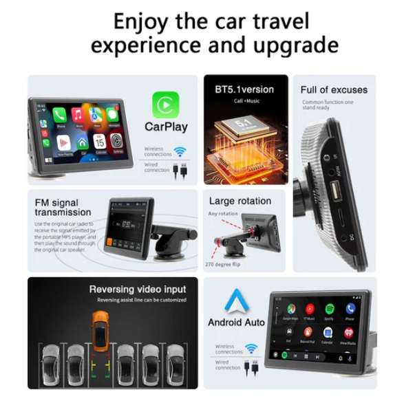 7 Inch Portable Multimedia Cigarette Input Support Car-play And Android