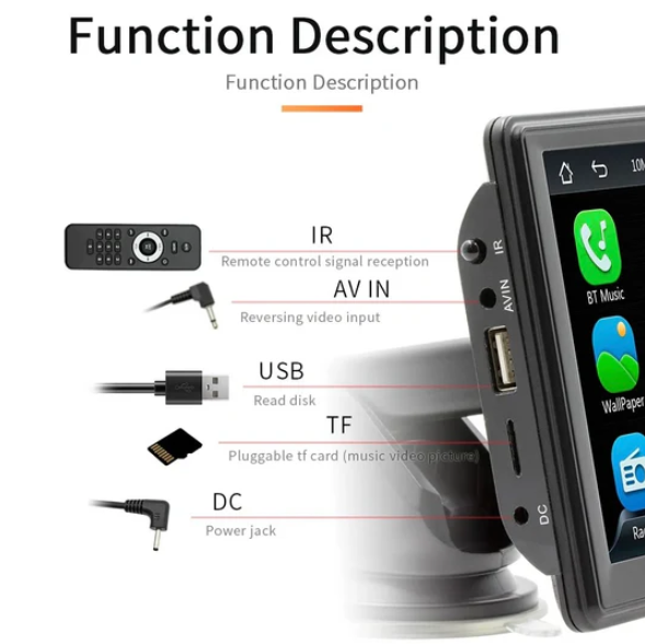 7 Inch Portable Multimedia Cigarette Input Support Car-play And Android