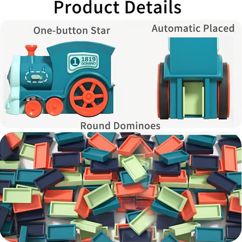 Colorful Electric Domino Train Set with 60Pcs Building Blocks for Kids Children Fun
