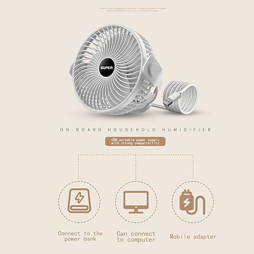 USB Rechargeable Small Ceiling Fan Portable Outdoor Indoor Hanging Fan Desktop Mini Multi-Function Fan