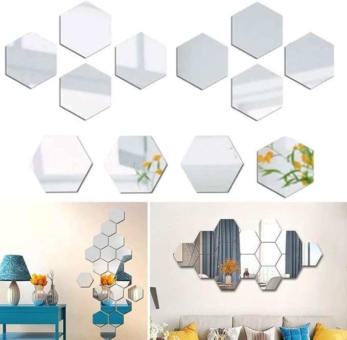 Hexagon Mirror Wall Sticker Set 12pcs