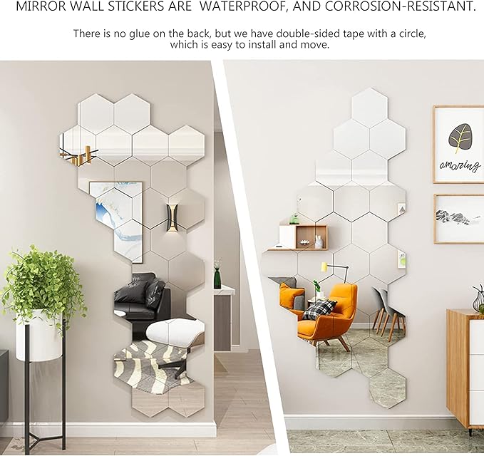 Hexagon Mirror Wall Sticker Set 12pcs