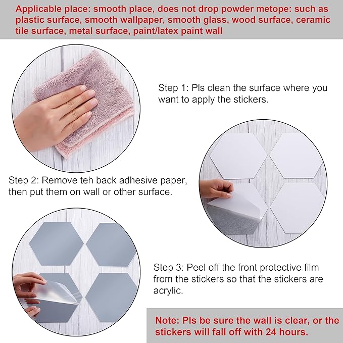 Hexagon Mirror Wall Sticker Set 12pcs