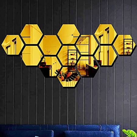 Hexagon Mirror Wall Sticker Set 12pcs