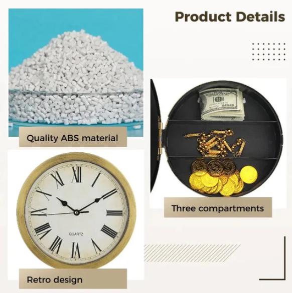 Hidden Clock Safe Retro Round Wall clock Gold Or Silver Color