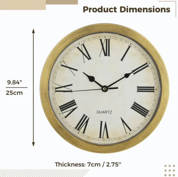 Hidden Clock Safe Retro Round Wall clock Gold Or Silver Color