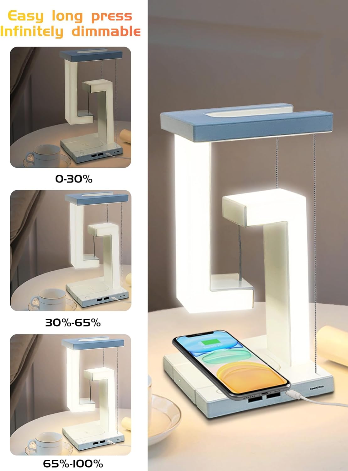 Tensegrity Wireless Charging Stand, LED Desk Lamp