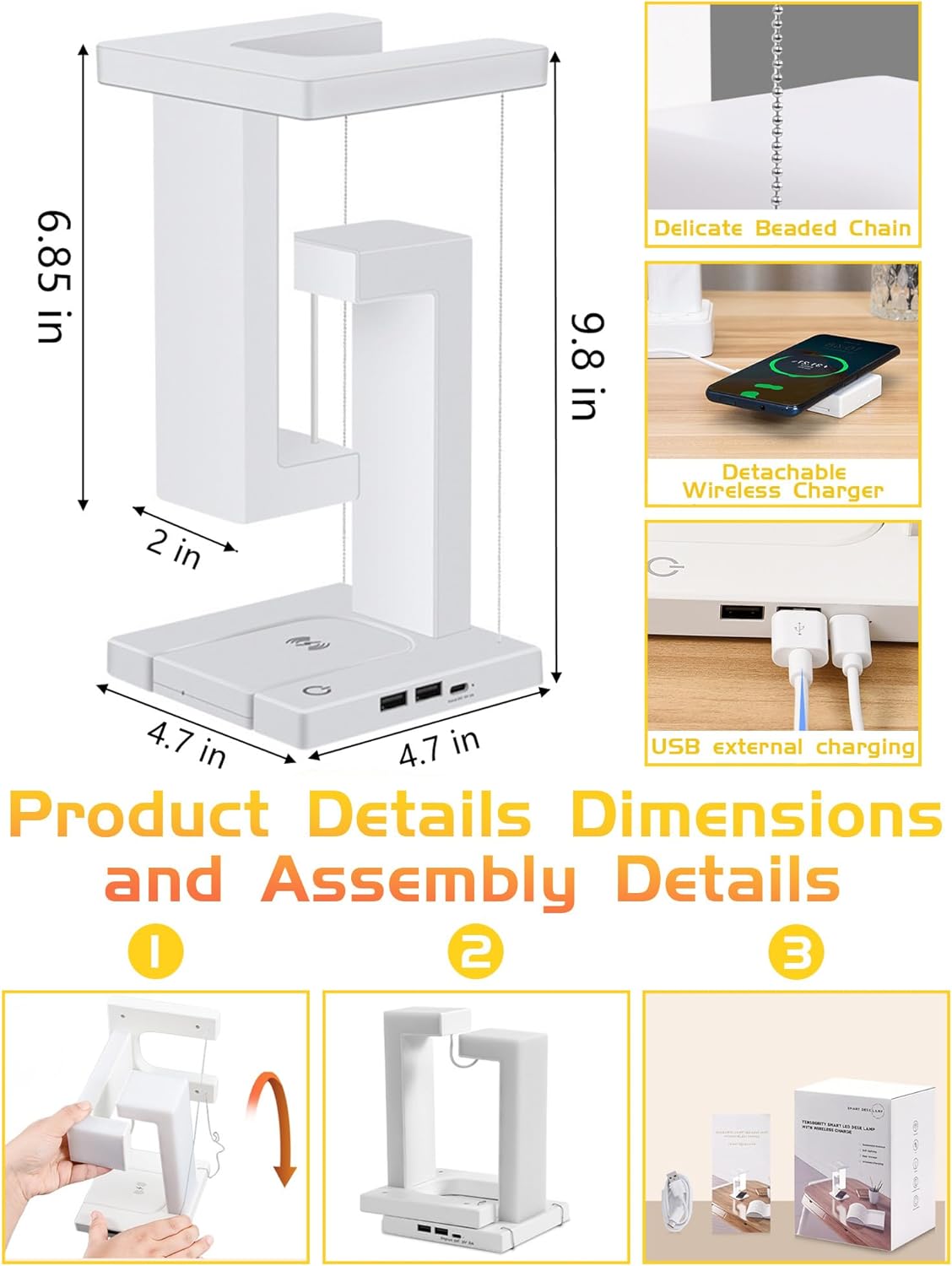 Tensegrity Wireless Charging Stand, LED Desk Lamp