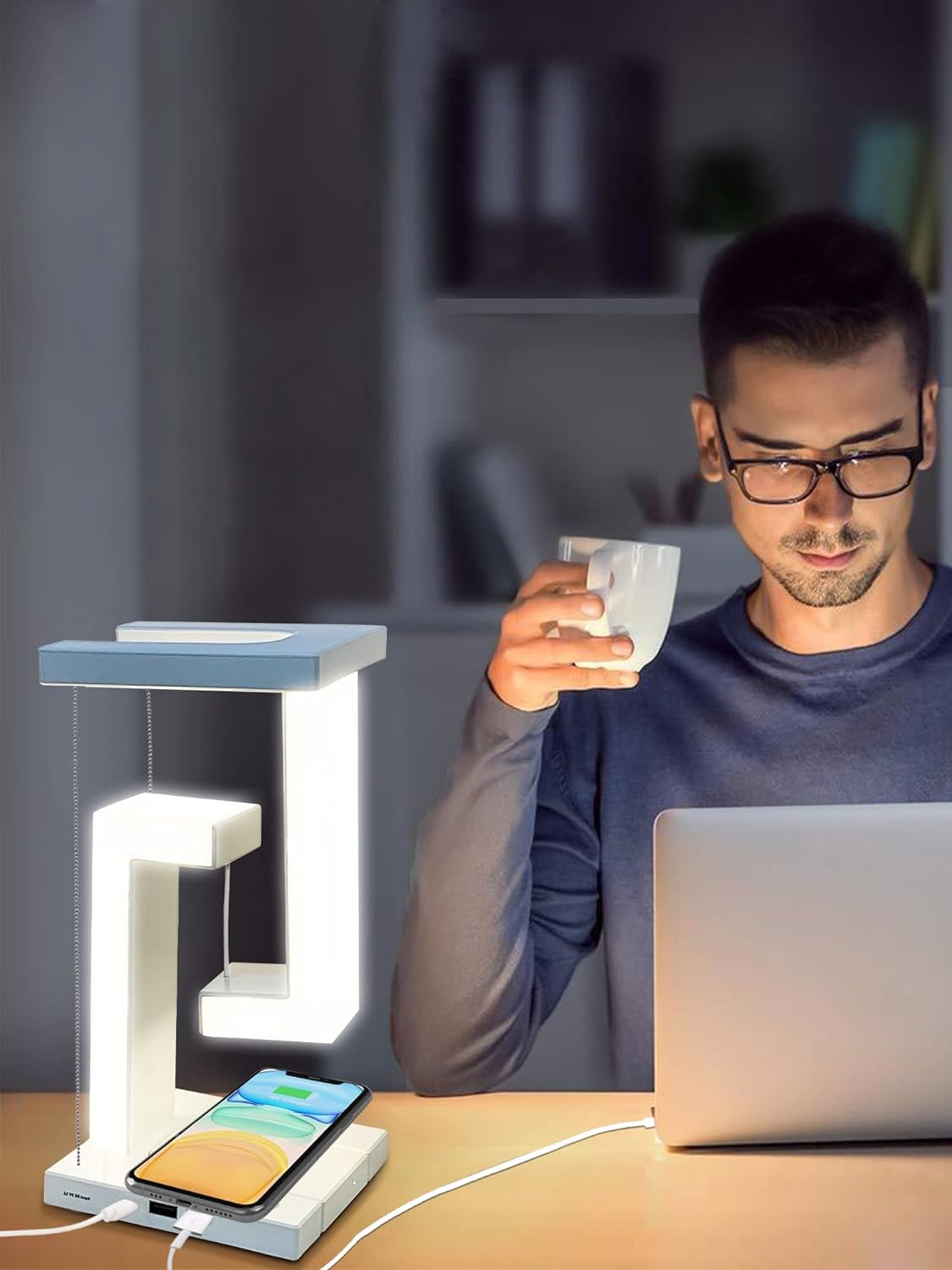 Tensegrity Wireless Charging Stand, LED Desk Lamp