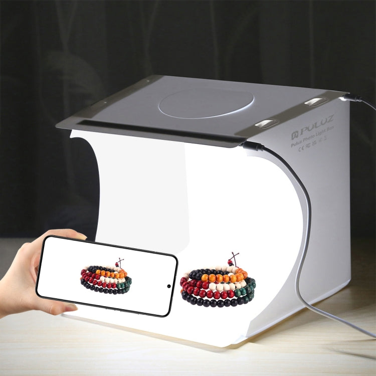 PULUZ 20cm Include 2 LED Panels Folding Portable 1100LM Light Photo Lighting Studio Shooting Tent Box Kit with 6 Colors Backdrops (Black, White, Yellow, Red, Green, Blue), Unfold Size: 24cm x 23cm x 23cm
