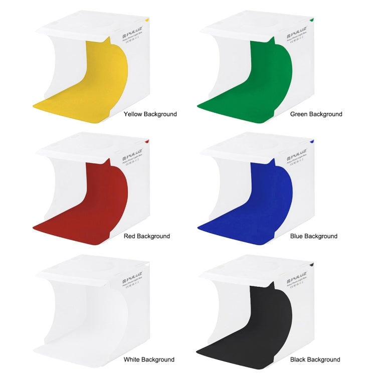 PULUZ 20cm Include 2 LED Panels Folding Portable 1100LM Light Photo Lighting Studio Shooting Tent Box Kit with 6 Colors Backdrops (Black, White, Yellow, Red, Green, Blue), Unfold Size: 24cm x 23cm x 23cm