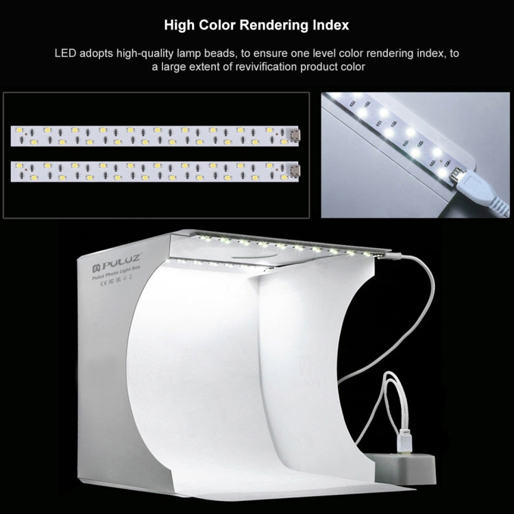 PULUZ 20cm Include 2 LED Panels Folding Portable 1100LM Light Photo Lighting Studio Shooting Tent Box Kit with 6 Colors Backdrops (Black, White, Yellow, Red, Green, Blue), Unfold Size: 24cm x 23cm x 23cm