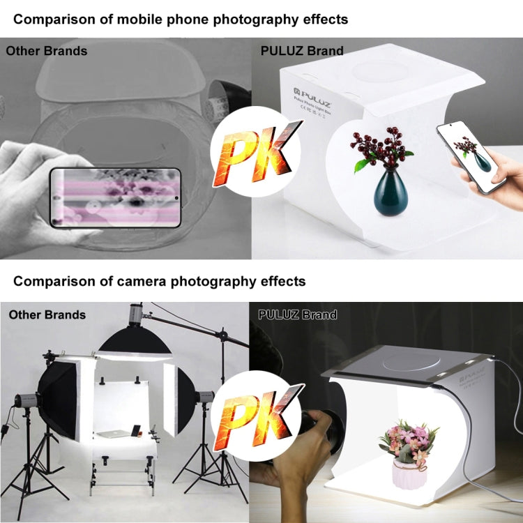 PULUZ 20cm Include 2 LED Panels Folding Portable 1100LM Light Photo Lighting Studio Shooting Tent Box Kit with 6 Colors Backdrops (Black, White, Yellow, Red, Green, Blue), Unfold Size: 24cm x 23cm x 23cm