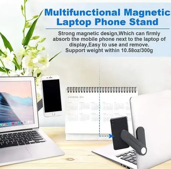 Laptop Extension Phone Bracket Laptop Phone Holder Adjustable Laptop Side Mount Clip Slim Portable Foldable Mobile Phone Holders