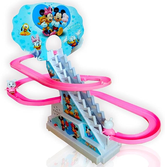 Micky Mouse on stairs Car Racetrack Toy - multi colors