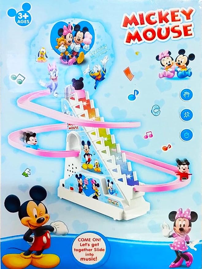 Micky Mouse on stairs Car Racetrack Toy - multi colors