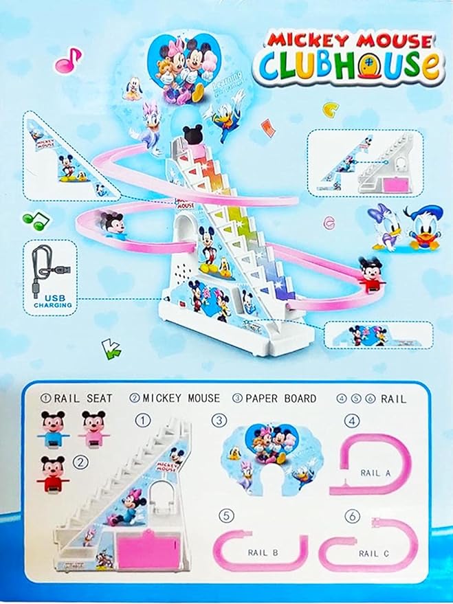 Micky Mouse on stairs Car Racetrack Toy - multi colors