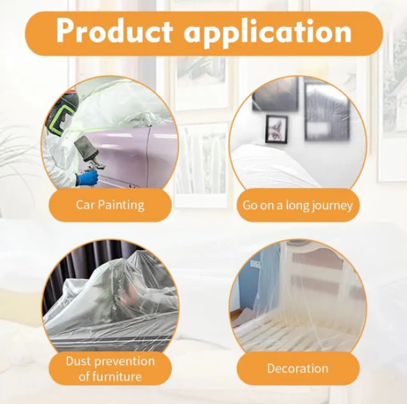 Transparent Plastic Masking Film Waterproof Dust Cover Living Room Kitchen Furniture Decoration Protective Film 20M