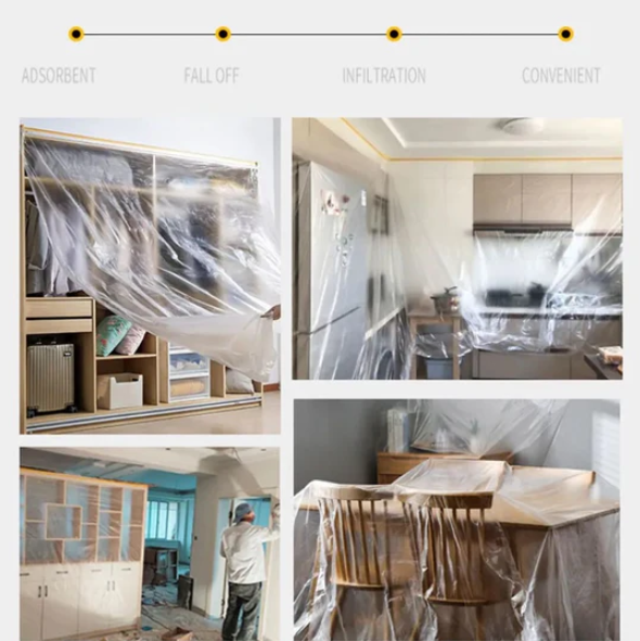 Transparent Plastic Masking Film Waterproof Dust Cover Living Room Kitchen Furniture Decoration Protective Film 20M