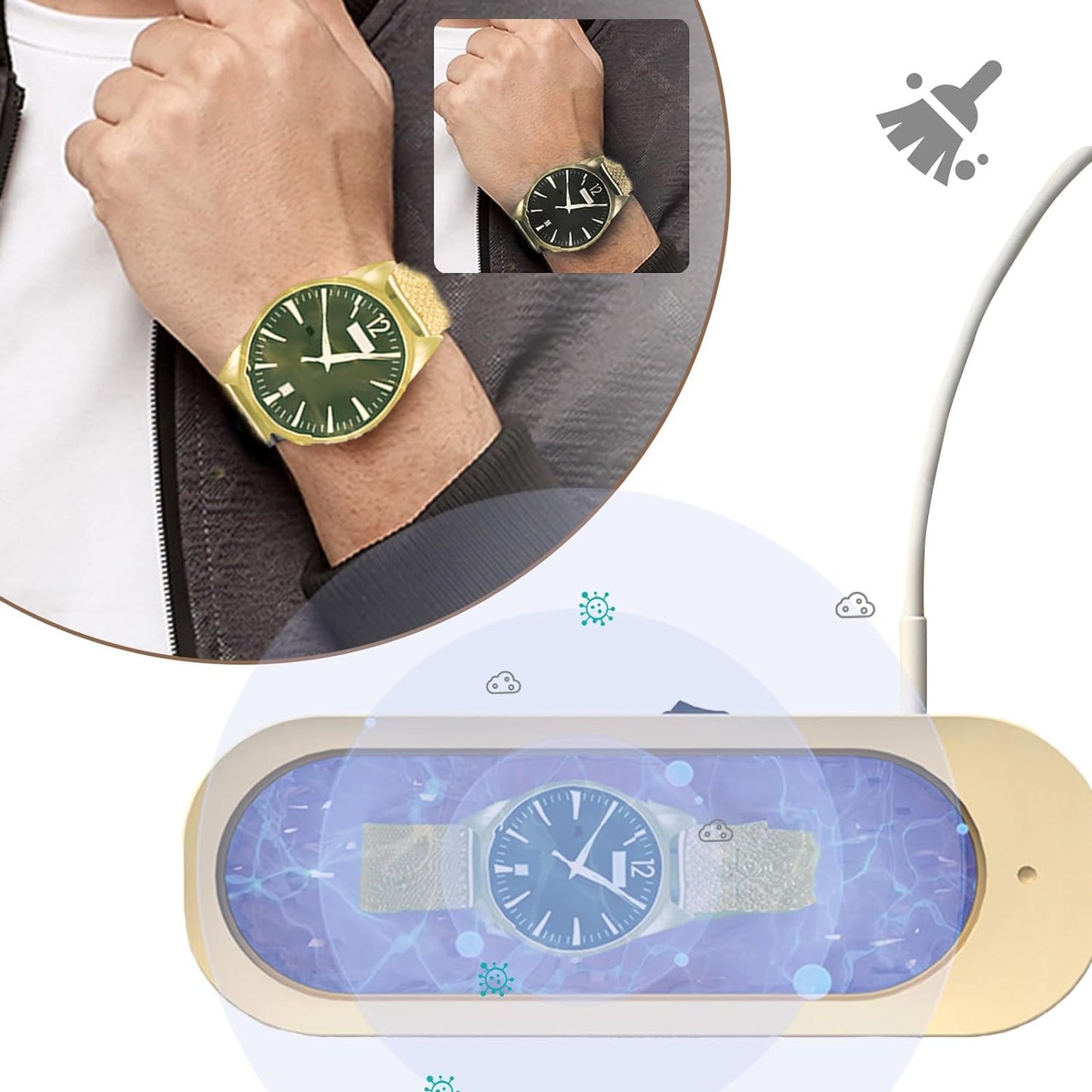 Ultrasonic Glasses Cleaner, 360° Deep Cleaning, Silent Jewelry Cleaner Ultrasonic Machine USB Powered, Clean Pod for Watches/Glasses/Jewelry