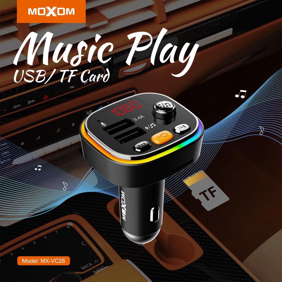 Wireless Music Car Charger MOXOM mx-VC25/VC-26