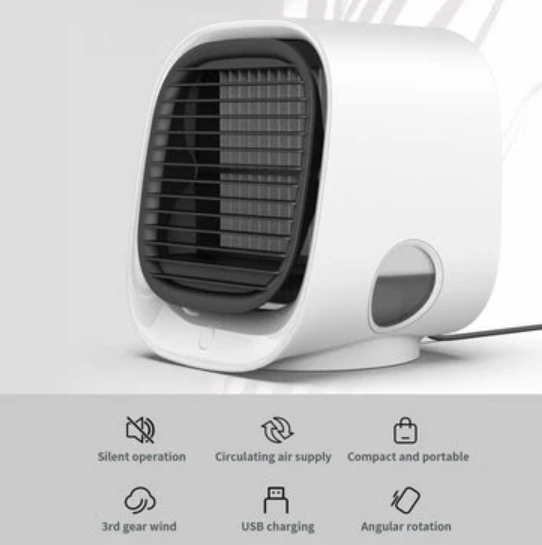 Portable Air Cooler Conditioner Usb Rechargeable Humidifier Purifier Room Cooling 3 Adjustable Speeds