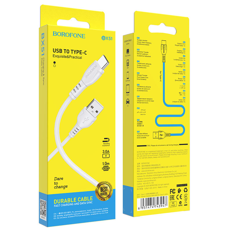 Cable USB to Lightning/TYPE-C/MICRO BOROFONE BX19