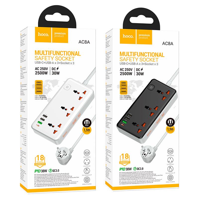 Power strip “AC8A Storm” PD30W + QC3.0 + 3 sockets EU