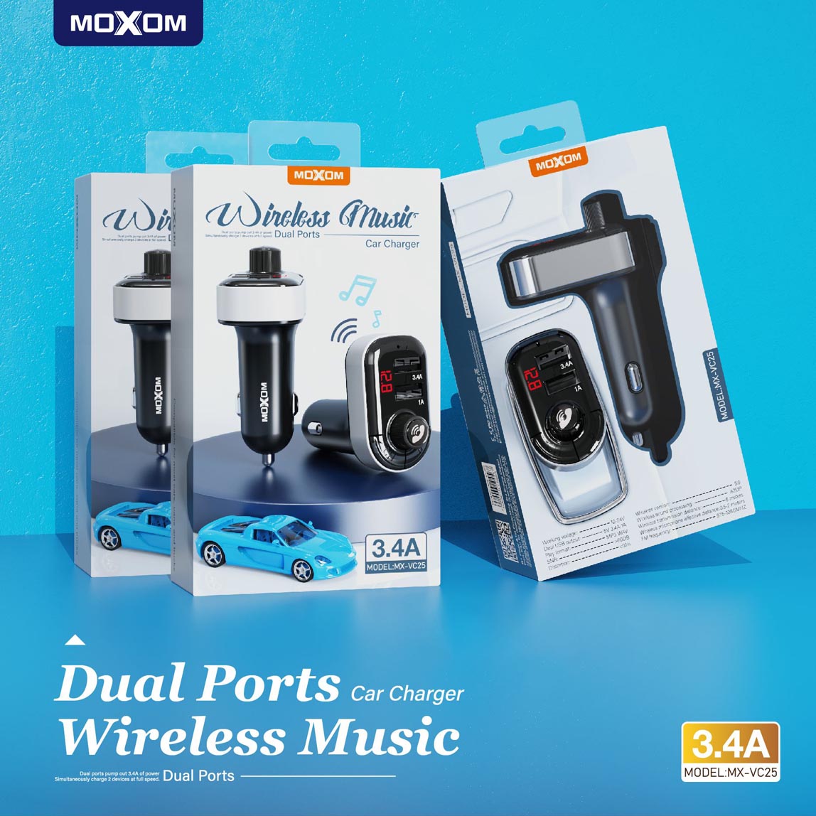 Wireless Music Car Charger MOXOM mx-VC25/VC-26
