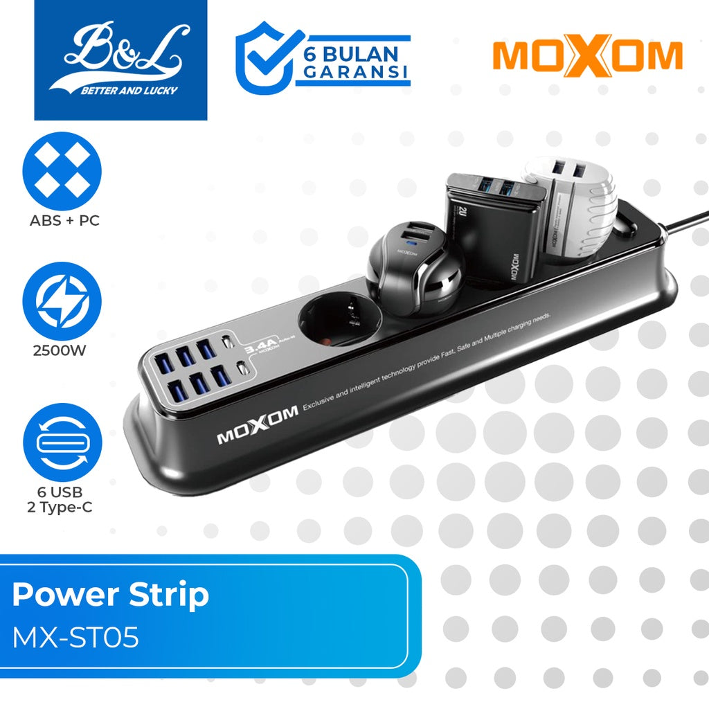 Fortess 2m Cord Socket in 12 Outlets MoXom MXST05