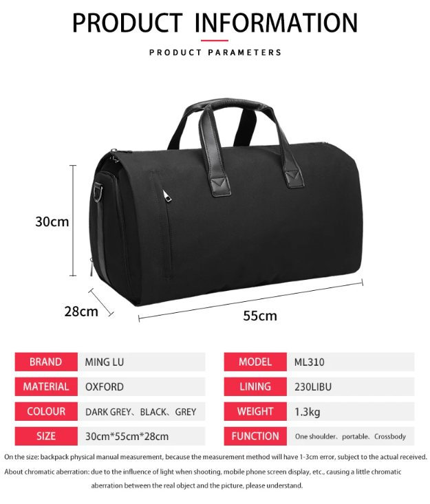 Waterproof business Travel Foldable Suit Cover Garment Bag