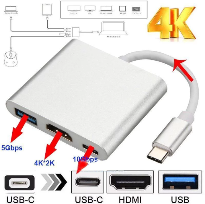 Type-C To HDMI 3  in 1 Adapter